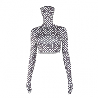 Топ стрейч крой с маской и перчатками узор - круги