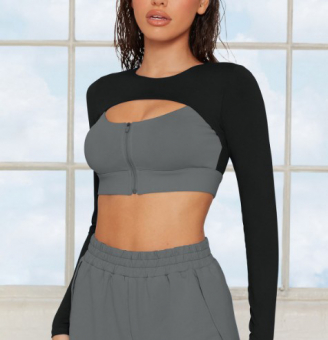 Топ спорт 2 цвета молния по середине длинный рукав