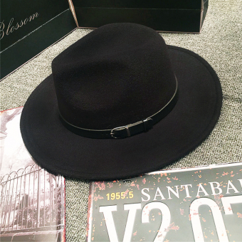 Шляпа хомбург черный кожаный ремешок