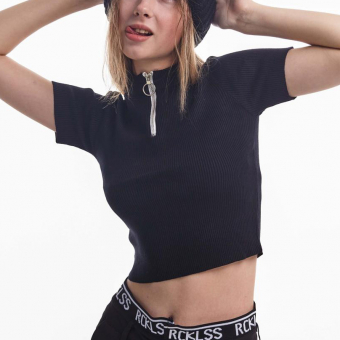 Топ футболка трикотаж ворот стойка с молнией кольцо