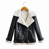 Картинка Дубленка 3 молнии + нашивка с кнопкой ремени + пояс белый мех от магазина LonnaMag