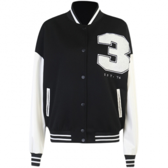 Бомбер белые рукава спереди большая цифра 3 на спине надпись