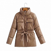 Картинка Куртка удлиненная эко кожа талия на кулиске карманы на груди от магазина LonnaMag