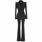 Картинка Костюм черный пиджак приталенный приподняты плечики + брюки клеш с разрезами  от магазина LonnaMag