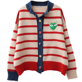 Кардиган в полоску нашивка сердце цветные пуговицы