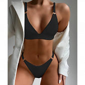 Картинка Купальник раздельный гладкий рубчик лиф лямки на кольцах застежка сзади + трусики галочкой  от магазина LonnaMag