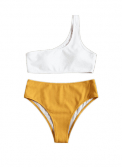 Купальник раздельный топ на одно плечо колорблок
