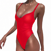 Картинка Купальник боди слитный глубокое декольте волнообразный вырез тонкие лямки от магазина LonnaMag