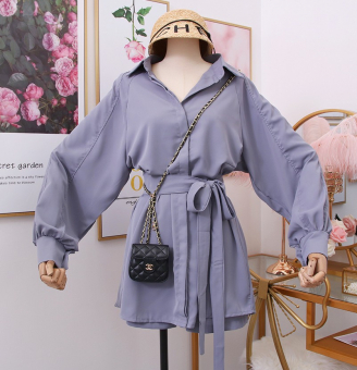 Комплект летний длинная рубашка с поясом + шорты