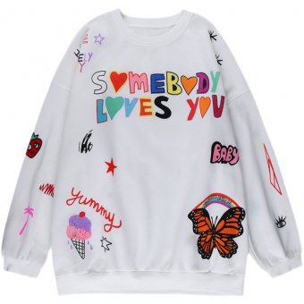Свитшот белый яркие рисунки и надписи somebody loves you