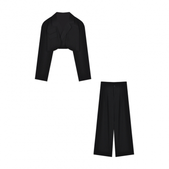 Костюм пиджак укороченный + брюки широкие длинные