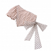 Картинка Топ ассиметрия 1 рукав-фонарик сетка в горох сбоку бант от магазина LonnaMag