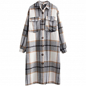 Картинка Рубашка длинная серая клетка коричневые полосы  от магазина LonnaMag