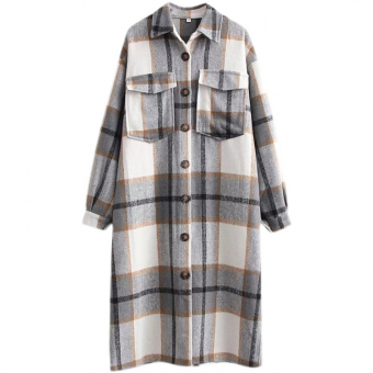 Куртка рубашка длинная серая клетка коричневые полосы