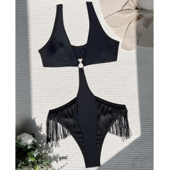 Купальник слитный топ с кольцом по середине на трусиках бахрома