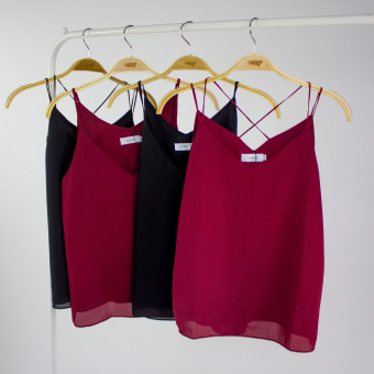 Топ шифон V-вырез двойные лямки-шнурки