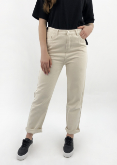 Молочные высокие прямые джинсы