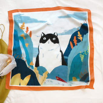 Шелковый платок с изображением кота