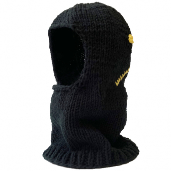 Шапка балаклава вязаная сзади смайл 2 точки полоса