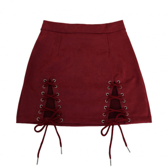 Юбка мини замш со шнуровкой