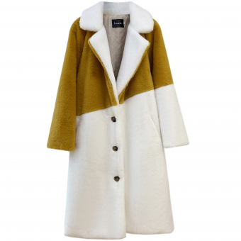 Шуба макси мех белая сверху желтая широкий ворот