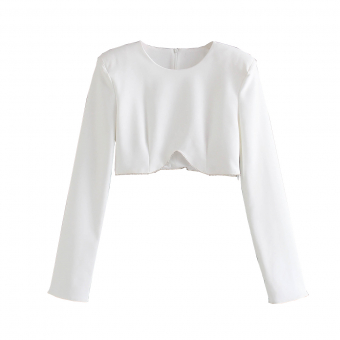 Топ с подплечниками длинный рукав по контуру снизу стразы