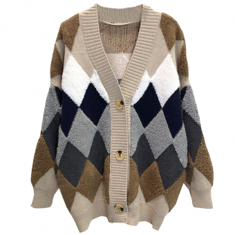 Кардиган oversize 3 пуговицы ромбы махровая вязка