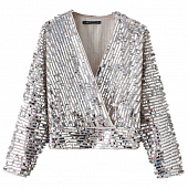 Картинка Топ длинный серебряные пайетки рукав V - вырез  от магазина LonnaMag