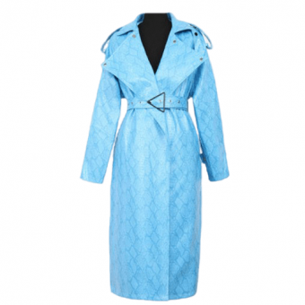 Тренч эко кожа змеиный принт широкий ворот с кнопками + пояс пряжка треугольник