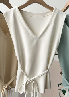 Топ майка V-вырез плотный эластан + тонкий пояс