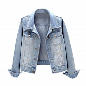 Картинка Джинсовка короткая высветленая на карманах потертости от магазина LonnaMag