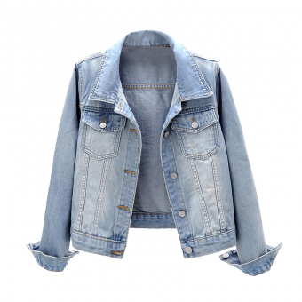 Джинсовка короткая высветленая на карманах потертости