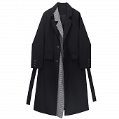 Картинка Тренч черный oversize клетчатая вставка вдоль 2 пуговицы пояс  от магазина LonnaMag