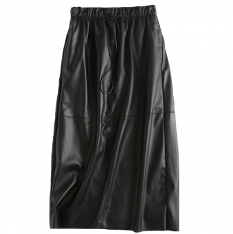 Юбка миди эко кожа пояс на резинке + шнурок видимые швы