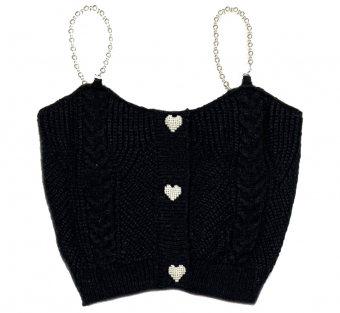 Топ вязаный лямки из жемчужных бусин + по середине 3 сердца мелкие жемчужины