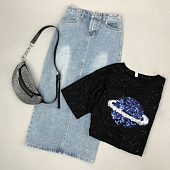 Картинка Юбка джинсовая миди сзади разрез от магазина LonnaMag