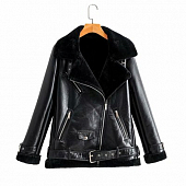 Картинка Дубленка 3 молнии + нашивка с кнопкой ремени + пояс от магазина LonnaMag