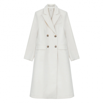 Пальто белое приталенной 4 пуговицы + ременьс золотой пряжкой