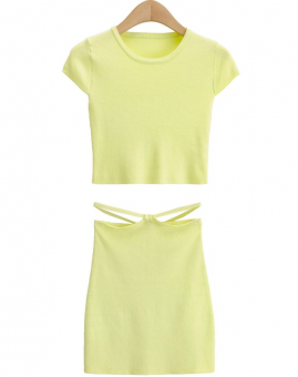 Комплект мелкий рубчик топ футболка + юбка мини завязки на талии