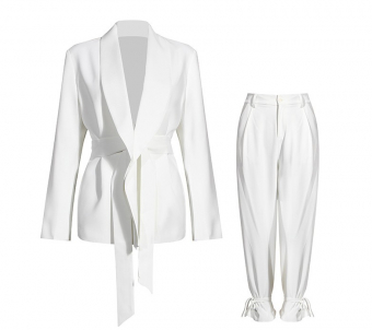 Костюм пиджак с поясом + брюки внизу на завязках