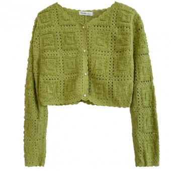 Кардиган короткий узорная вязка крючком 4 жемчужные пуговицы