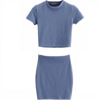 Комплект топ футболка + юбка мини по фигуре однотон