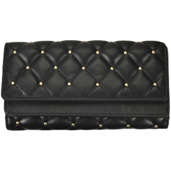 Кошелек длинный стеганый ромбами сверху золотые клепки двойной клапан