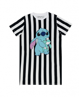 Футболка удлиненная принт полосы и Стич с лягушкой