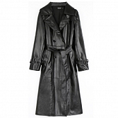 Картинка Тренч эко кожа двубортный 4 пуговицы на рукавах ремешок черная пряжка + пояс от магазина LonnaMag