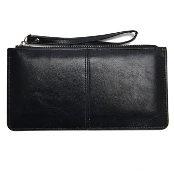 Кошелек длинный гладкая эко кожа черный контур полоса по середине на молнии