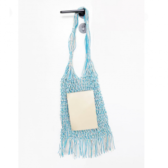 Сумка плетение белый с голубым бохрама по низу + бежевый прямоугольник