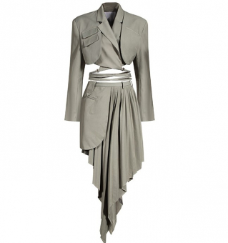 Комплект укороченный пиджак повязки на талии + асимметричная юбка