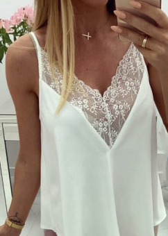 Топ комбинация широкий V-вырез с кружевом