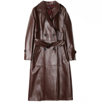 Тренч эко кожа черные пуговицы видимые швы сверху клапаны + пояс